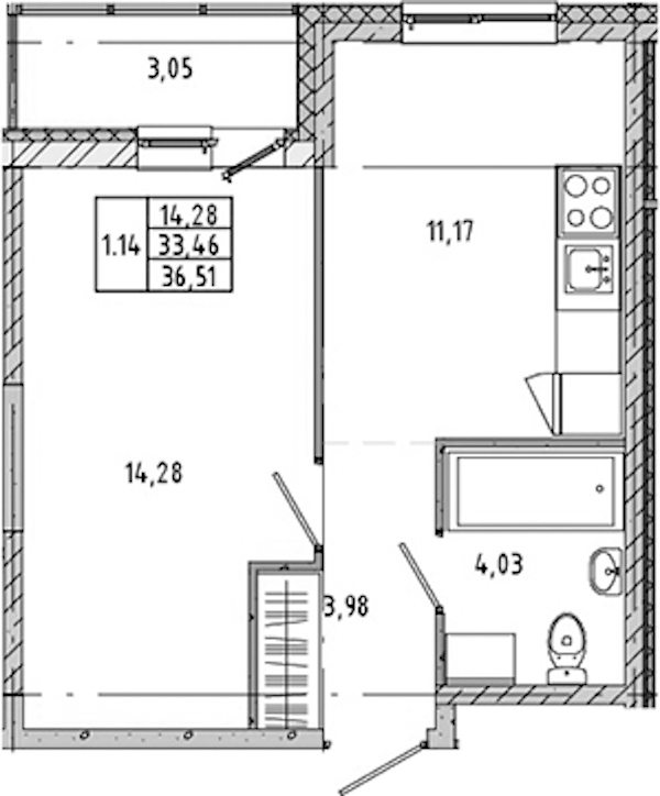 1-комнатная квартира 32.68 м², 2/17 эт., ЖК «Новые горизонты 2»